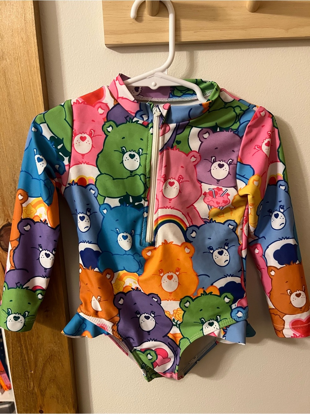 PatPat White Care Bears Rainbow Print Zippered One-Piece